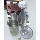 SELANGOR PEWTER WINE JUG AND STEM WINE GOBLET; TWO VARIOUS PEWTER TANKARDS AND A COASTER (5)