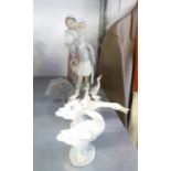 A LLADRO FIGURE OF A GIRL HOLDING HER HAT, A LLADRO FIGURE OF A GIRL HOLDING A BASKET WITH GEESE AND