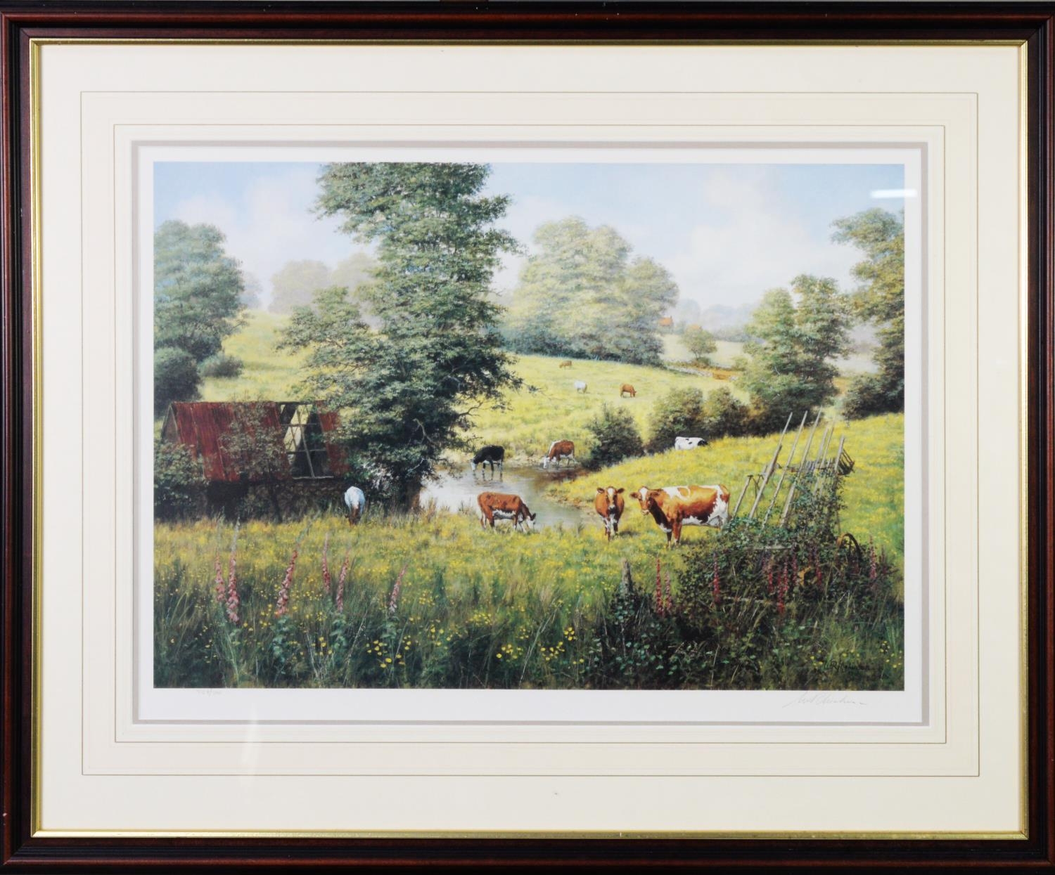 W.R.MAKINSON ARTIST SIGNED LIMITED EDITION COLOUR PRINT Cattle at water (357/500) no certificate - Image 4 of 4