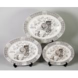 MINTON'S AESTHETIC MOVEMENT graduated trio of oval plates, with brown printed Faisant pattern