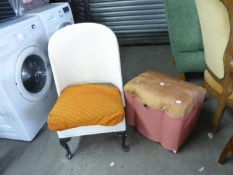 A LLOYD LOOM STYLE LOW NURSING CHAIR AND A SMALL SHAPED LINEN RECEIVER (2)