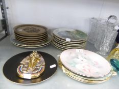 A SET OF SEVEN ROYAL WORCESTER PORCELAIN COLLECTORS PLATES, A SET OF SIX POOLE POTTERY COLLECTORS