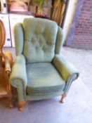 A MODERN KNOLL STYLE GREEN VELOUR WING ARMCHAIR, 39 3/8" (100cm) high