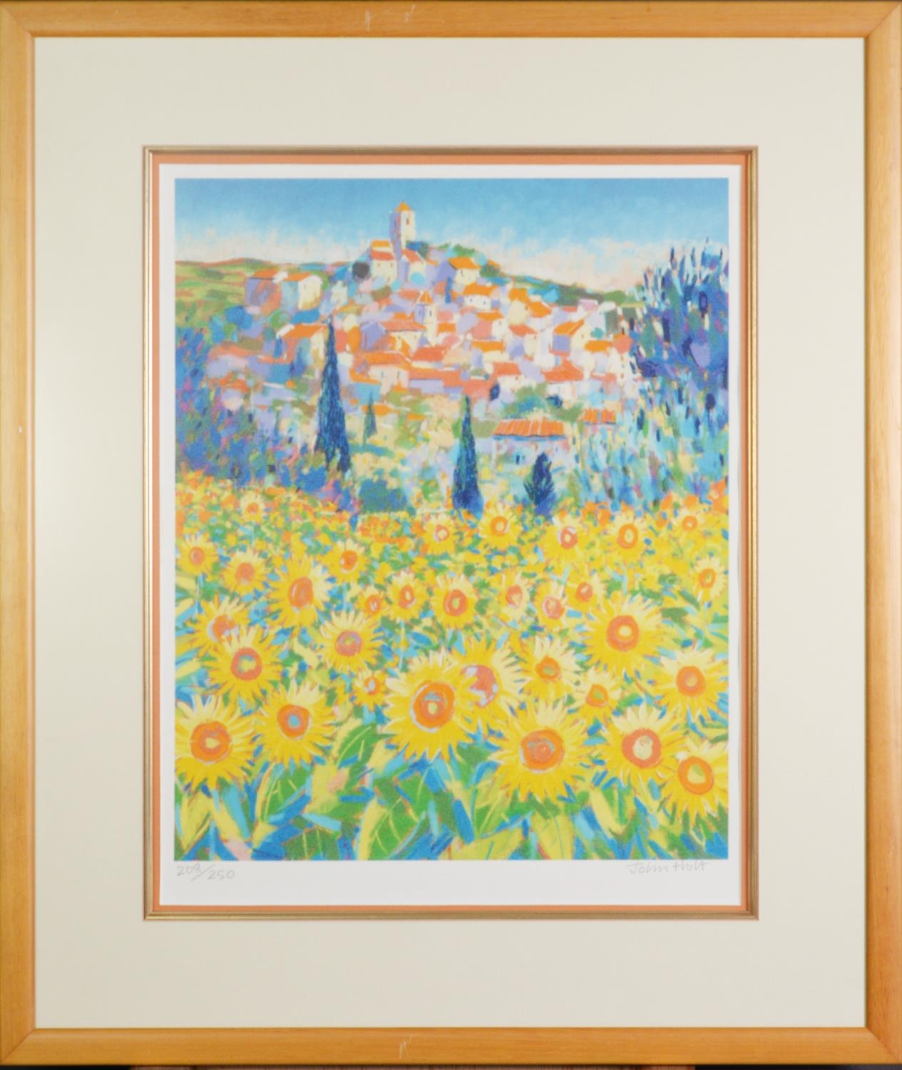 JOHN HOLT (b.1949) ARTIST SIGNED LIMITED DITION COLOUR PRINT 'Sunflowers Le Revest-Les-Eaux' (208/ - Image 2 of 2