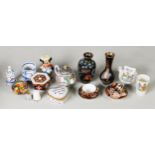 SMALL SELECTION OF MOSTLY PORCELAIN SMALL/ MINIATURE CABINET ORNAMENTS, including: TWO ROYAL CROWN
