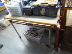 INDUSTRIAL METAL TABLE AND A THREE TIER PLASTIC SHELVING (2)