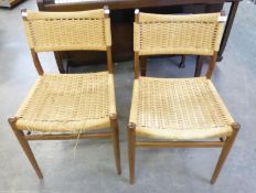 A PAIR OF SINGLE CHAIRS WITH RUSH BACKS AND SEATS