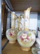 PAIR OF ROYAL DEVON BLUSH GROUND POTTERY VASES, floral printed, (a/f), and a SIMILAR ROYAL BONN