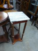 A MAHOGANY SQUARE JARDINIÈRE STAND WITH MARBLE TOP