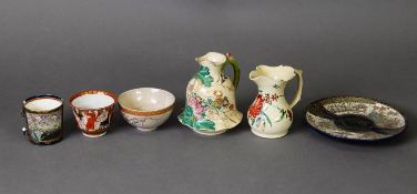 FIVE PIECES OF JAPANESE TAISHO AND LATER SATSUMA WARES, including two jugs, two tea bowls, and a