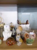 EARLY WHITE PLASTIC BUST OF ‘WINSTON S. CHURCHILL’ and a SMALL MIXED LOT OF CERAMICS AND GLASS