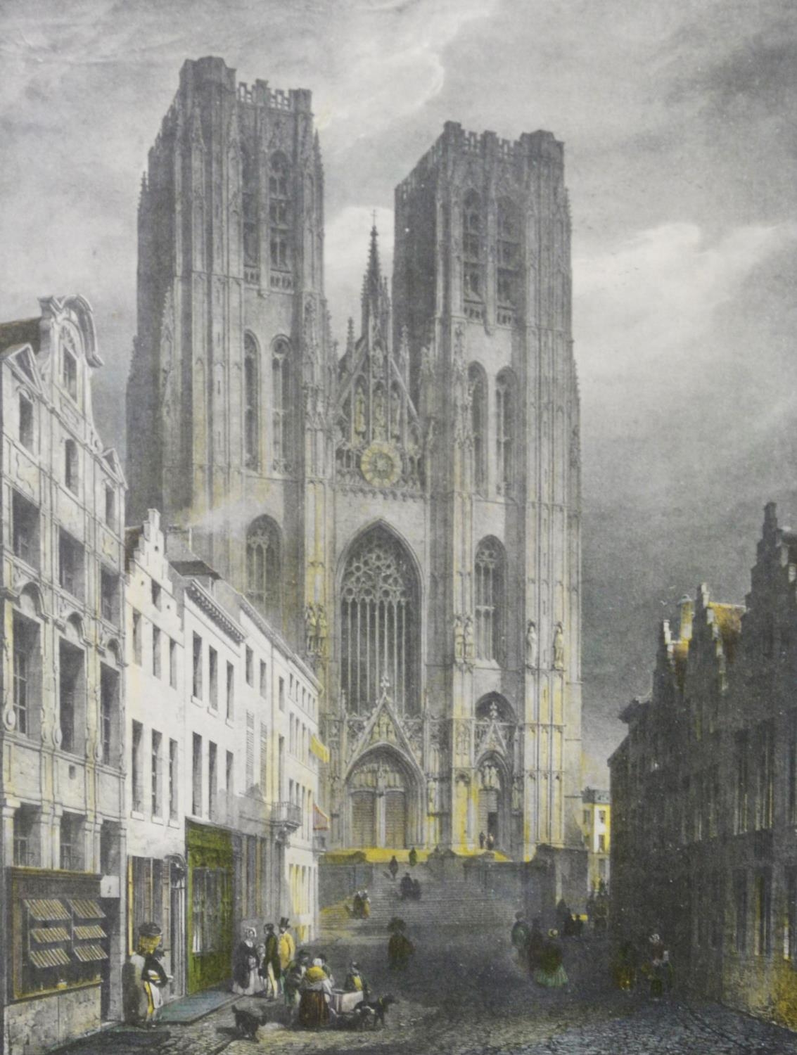 PAIR OF REPRODUCTION PRINTS FROM ENGRAVINGS Hotel de Ville, Brussels and Brussels Cathedral 11” x - Image 2 of 5