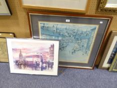 EDITH LE BRETON ARTIST SIGNED COLOUR PRINT Bygone street scene with figures, market barrows and