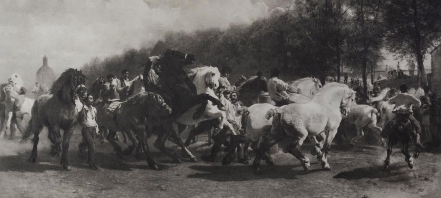 AFTER ROSA BONHEUR PAIR OF BLACK AND WHITE PHOTOGRAVURES ‘Wagon & team’ ‘The Horse Fair’ 10” x