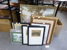 W. EDINLAW, ORIGINAL ETCHING, MANCHESTER SCENE; ANOTHER AND SEVEN VARIOUS FRAMED PRINTS AND FOUR