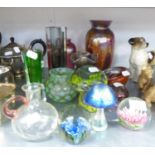 A COLLECTION OF STUDIO GLASS TO INCLUDE; MDINA, MTARFA IRIDESCENT VASES ETC... 8 5/8" (22cm) HIGH
