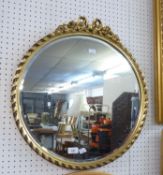 TWENTIETH CENTURY CIRCULAR GILT FRAMED BEVELLED MIRROR 23" (58.5cm) high