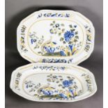 NINETEENTH CENTURY SPODE POTTERY TURKEY MEAT PLATE AND MATCHING PLATE, each of canted oblong form