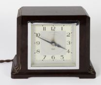 SMITHS MAINS ELECTRIC ART DECO PERIOD MANTEL CLOCK in brown bakelite rectangular case