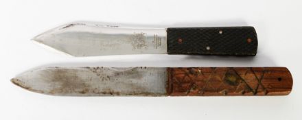 CRUDELY MADE DAGGER WITH SINGLE EDGE BLADE, handle with slab sided hardwood grips, having simple