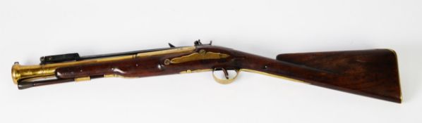 LATE 18yh/EARLY 19th CENTURY FLINTLOCK COACHING BLUNDERBUSS with brass bell-ended 14in (35.5cm)