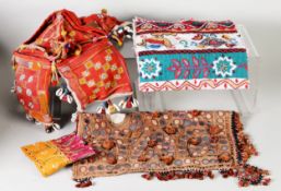 INDIAN HANDWOVEN/MADE TRIBAL PIECES to include Masala, four pocket pendant spice bag applied with