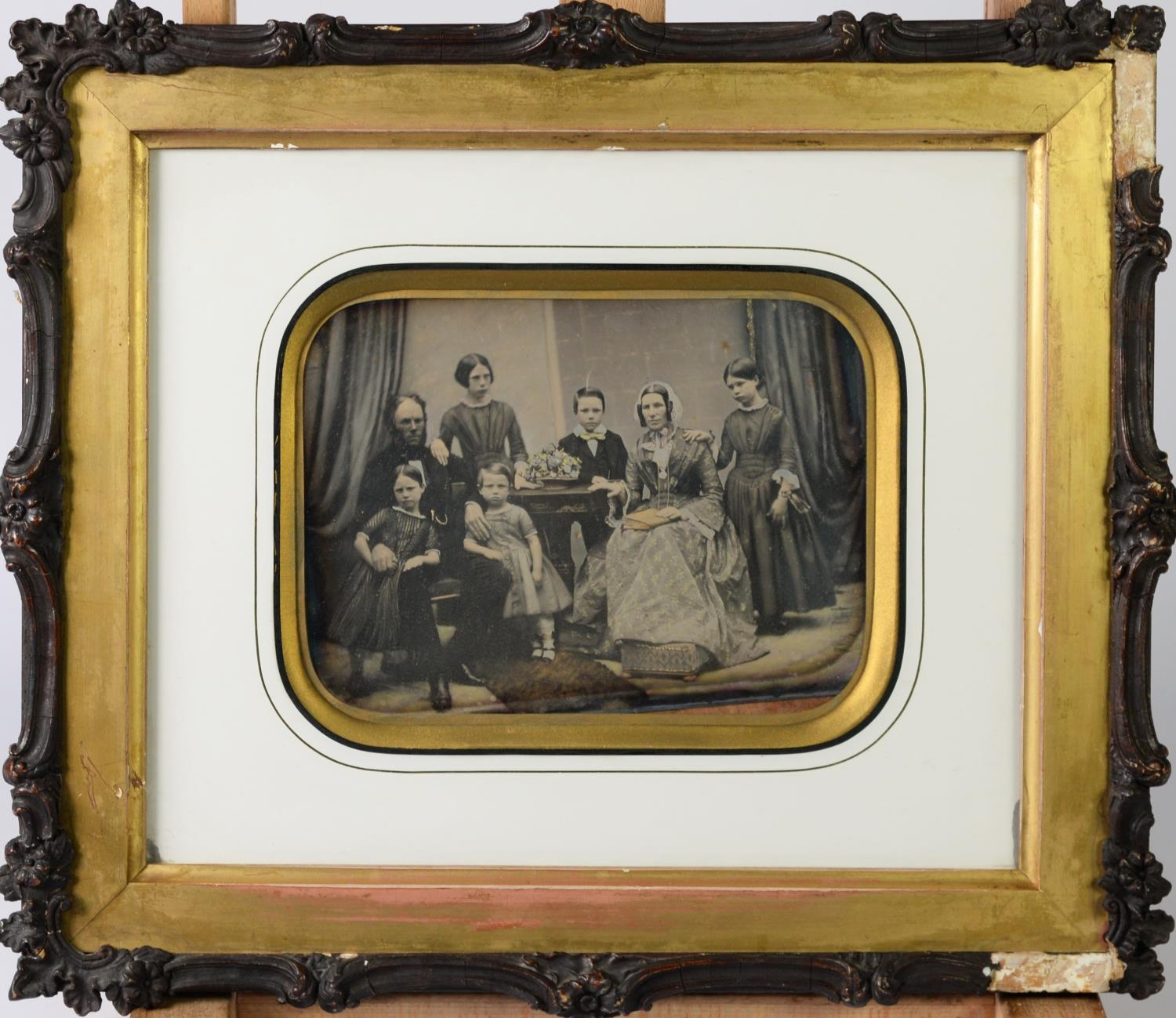 MID NINETEENTH CENTURY SLIGHTLY TINTED DAGUERREOTYPE OF A FAMILY contained in original glazed - Image 2 of 2