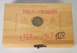 Wooden box containing Half-Crowns, 1920 – 1970 (incl 27 pre '47 examples)