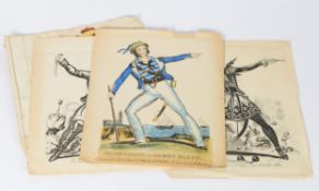 19th CENTURY CUT PAPER AND WATERCOLOUR COLLAGE OF AN ACTOR OF THE DAY, PLAYING A PIRATE, in a