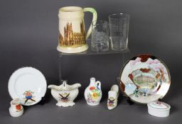 TREEE ITEMS OF CRESTED CHINA RELATING TO GOLDEN WEST EXHBITION 1909, Earls Court and SEVEN OTHER