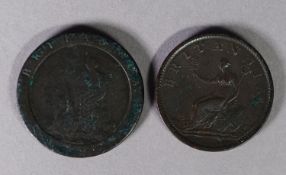 GEORGE III COPPER PENNY 1806 showing some mint bloom (EF) and a GEORGE III CARTWHEEL PENNY 1797 (