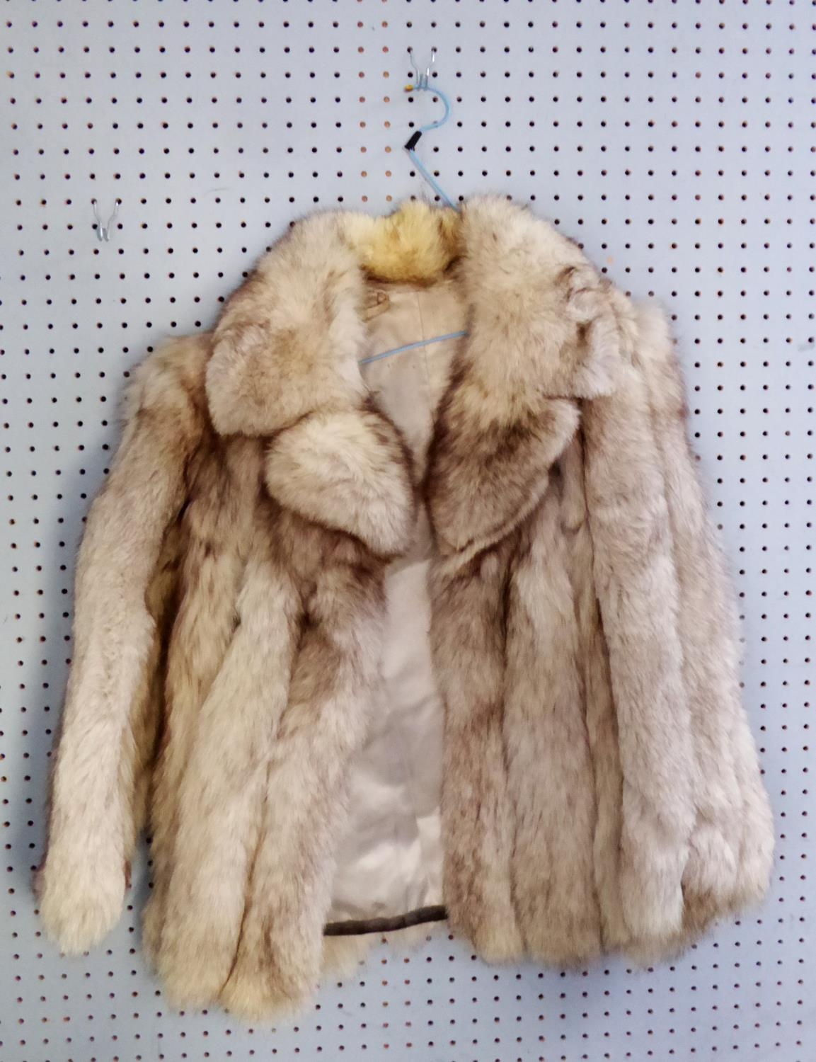 LADY'S SILVER FOX FUR JACKET, with short revered shawl collar, triple hook fastening front, slit