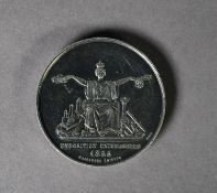 NAPOLEON III WHITE METAL MEDALLION FOR FRENCH EXPOSITION UNIVERSELLE, 1855 reverse with seated