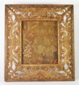 NINETEENTH CENTURY EUROPEAN CARVED AND PIERCED OAK OBLONG PICTURE FRAME, foliate scroll design to