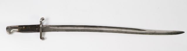 GERMAN LATE 19th CENTURY LARGE YATAGHAN SWORD BAYONET with knight's head/helm stamped mark, the