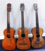 THREE MID TWENTIETH CENTURY SIX STRING PARLOUR GUITARS with mother of pearl inlay aroud the sound