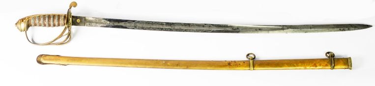 VICTORIAN 1822 PATTERN OFFICER'S SWORD with crowned VR cypher within the brass guard, fishskin