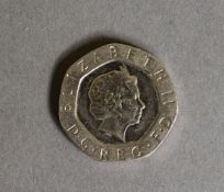 ELIZABETH II TWENTY PENCE COIN with date 2009 missing (EF)