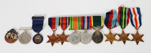 Selection of nine WWII medals including “For Efficient Service”; a Six Nations Contest, Blackpool