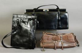 TULA BROWN LEATHER HANDBAG; Waldy Bag Art Deco style BLACK LEATHER HANDBAG; Francesco Balsia,