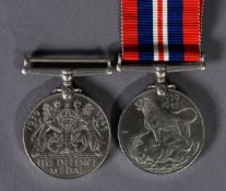 TWO WORLD WAR II SERVICE MEDALS, 1939 - 45 Defence Medal and 1939 - 45 War Medal with ribbon (2)
