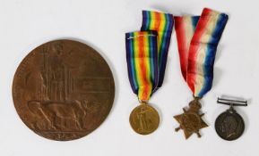 THREE FIRST WORLD WAR MEDALS TO 12146 CORPORAL HAROLD REDFERN, LANCASHIRE FUSILIERS, ALSO POSTHUMOUS