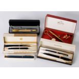 SHEAFFERS No5 FOUNTAIN AND BALLPOINT PEN, in case, plain black and gilt metal (good); a boxed
