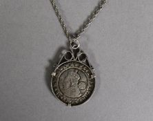 ELIZABETH I HAMMERED SILVER SIXPENCE 1575 (VF), loose mounted as a pendant on a silver fine chain