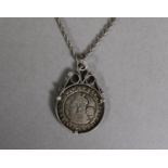 ELIZABETH I HAMMERED SILVER SIXPENCE 1575 (VF), loose mounted as a pendant on a silver fine chain