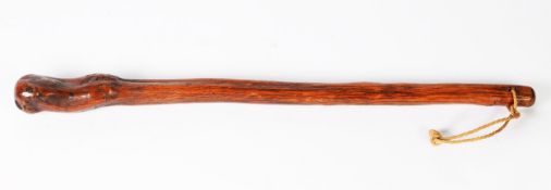 IRISH NATURAL HAWTHORN SHILLELAGH OR FIGHTING STICK with swollen knotted top, the end pierced for