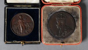 GEORGE V BRONZE BRITISH EMPIRE EXHIBITION 1925 MEDALLION, reverse showing, in profile, women at