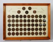 FRAMED SELECTION OF FIFTY TWO ONE PENNY COINS, FROM EDWARD VII 1902-1967, lacking 18 coins to