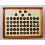 FRAMED SELECTION OF FIFTY TWO ONE PENNY COINS, FROM EDWARD VII 1902-1967, lacking 18 coins to