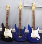 Peavey Raptor Special Stratocaster Style electric guitar, an Arla STG - Series example and a similar